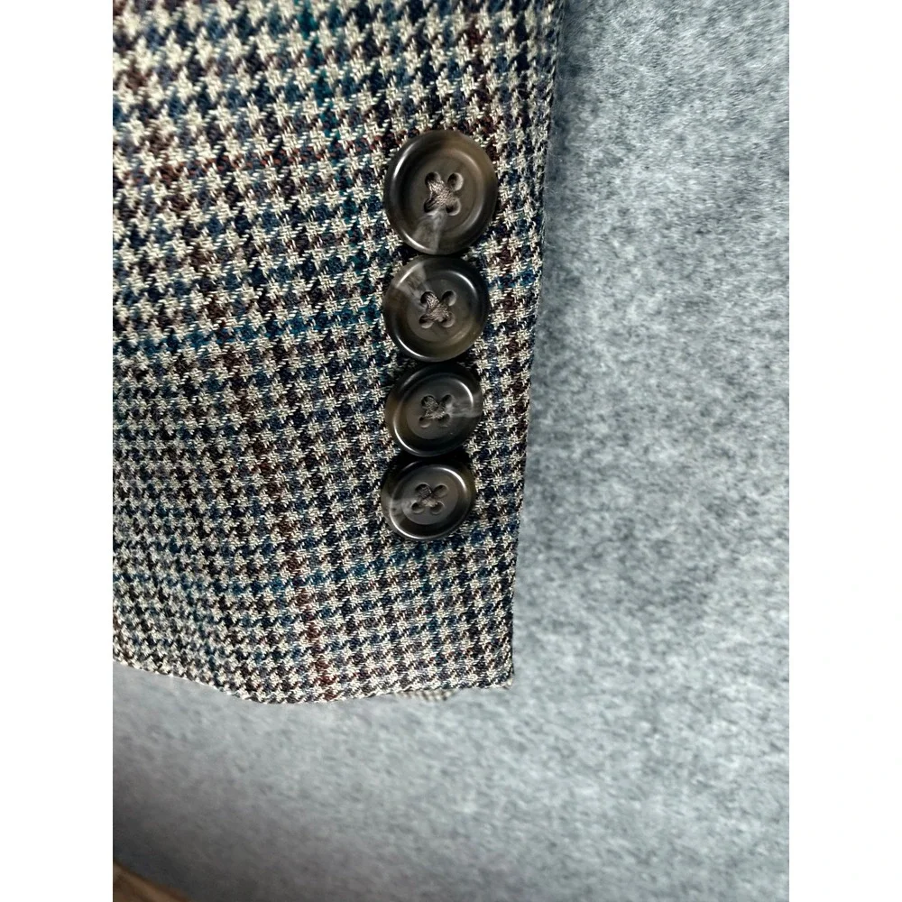 Lauren Ralph Lauren Mens Silk Wool Houndstooth Blazer Sport Coat Made in Canada